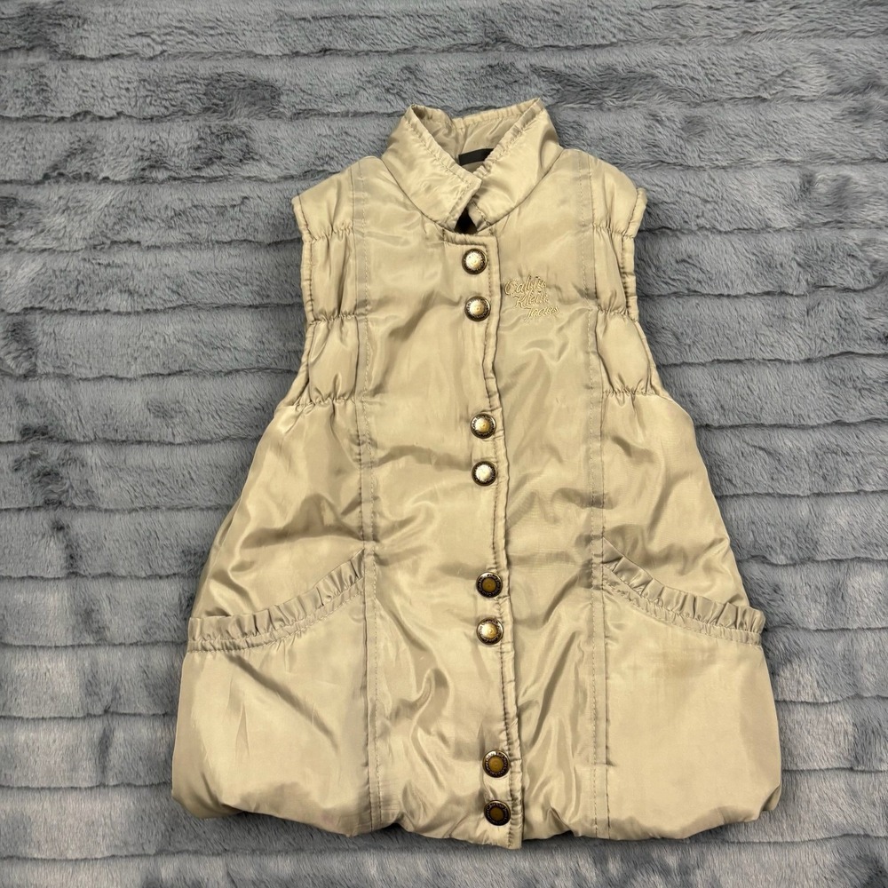 Calvin Klein Jeans Girls Tan Puffer Vest Size 5 Bubble Hem Button Front 9880